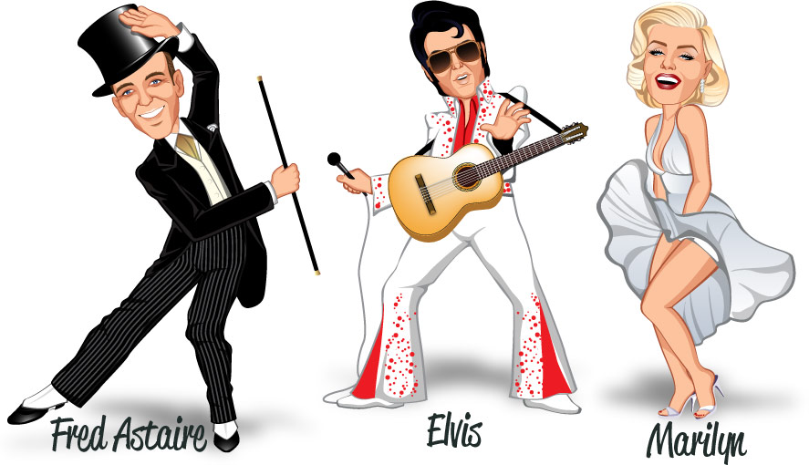Popular costumes Fred Astaire, Elvis Presley and Marilyn Monroe